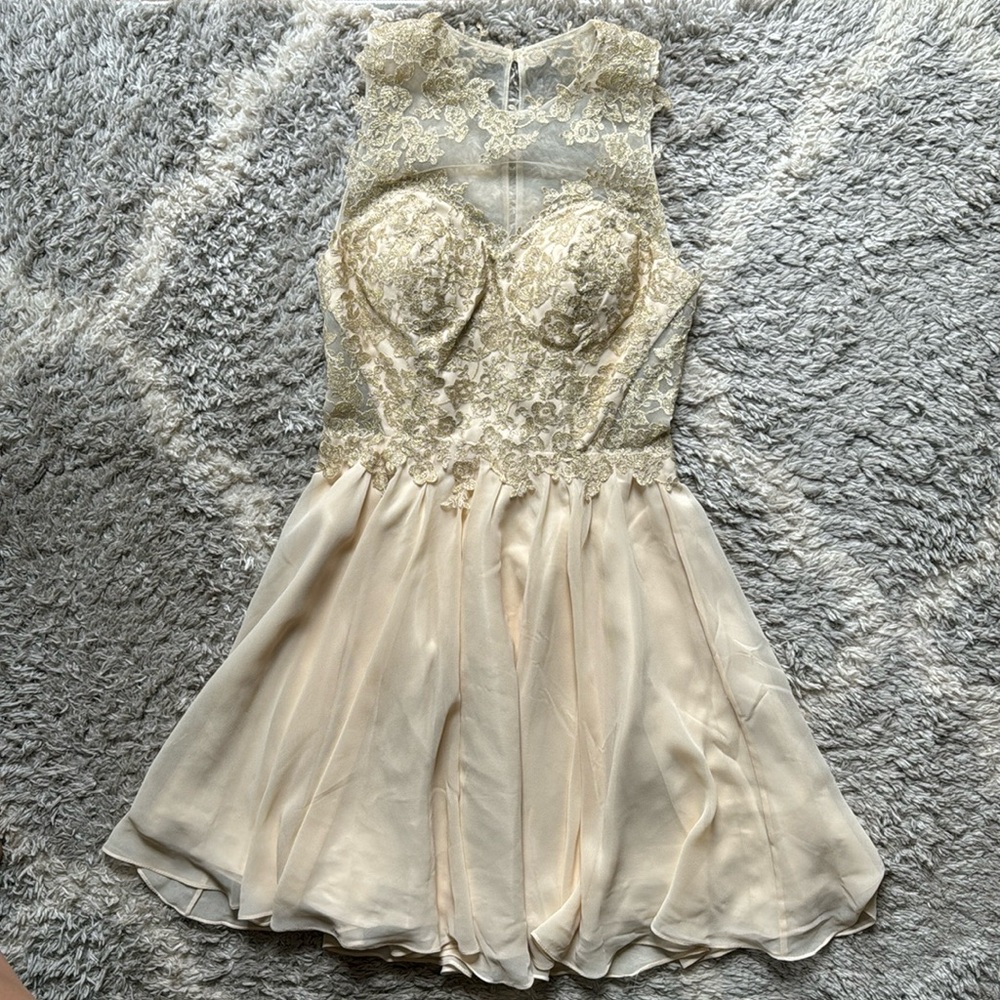Cream and Gold Semi Formal Dress